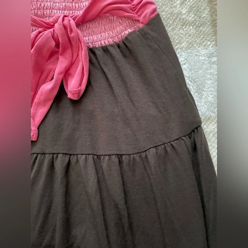 Vintage Hype size 7 Girls Halter Neck Dress Pink and Brown A-Line
